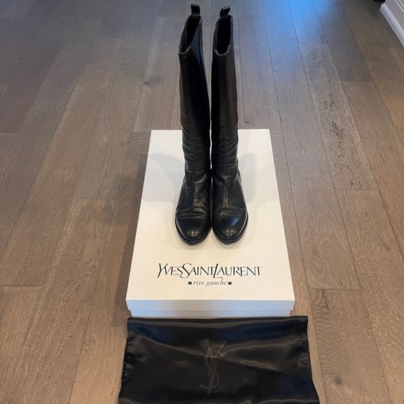 Yves Saint Laurent Black Leather Riding Boots, Size 36 - Picture 1 of 11